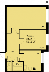 Двухкомнатная квартира 54.95 м²